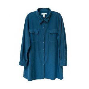 Roaman’s Teal Suede Feel Button Front Shirt Jacket 2X